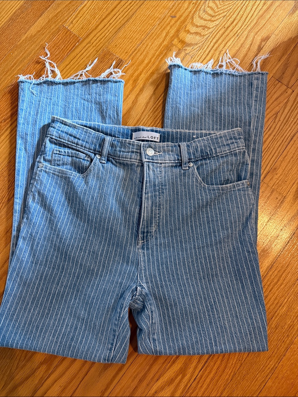 Loft Light Blue Pinstripe Straight-Leg Jeans